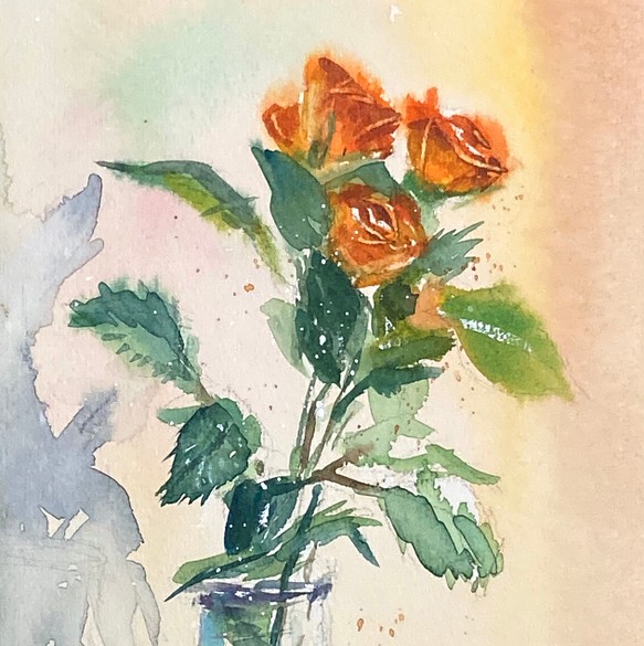 薔薇 水彩画 原画 - インテリア