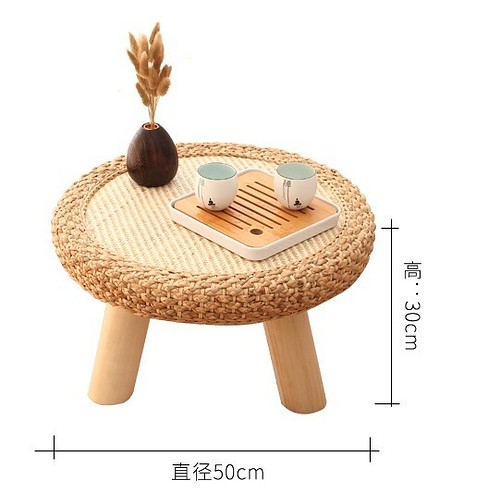 籐たたみテーブル小さなコーヒーテーブル和風出窓テーブル丸型無垢材禅 
