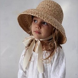 麦わら セーラー帽子 子供用 ストローハット 帽子（大きなつば） 1枚目の画像