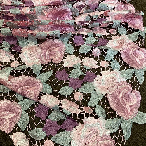 刺繍レース 鍵編み 薔薇 ピンク 紫 花刺繍 生地 布 ドレス ワンピース 
