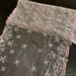 刺繍チュールレース グレー 両端 ピンク 手芸 生地 布 ブライス リカちゃん服 両耳 ダブル アンティークドレス 花