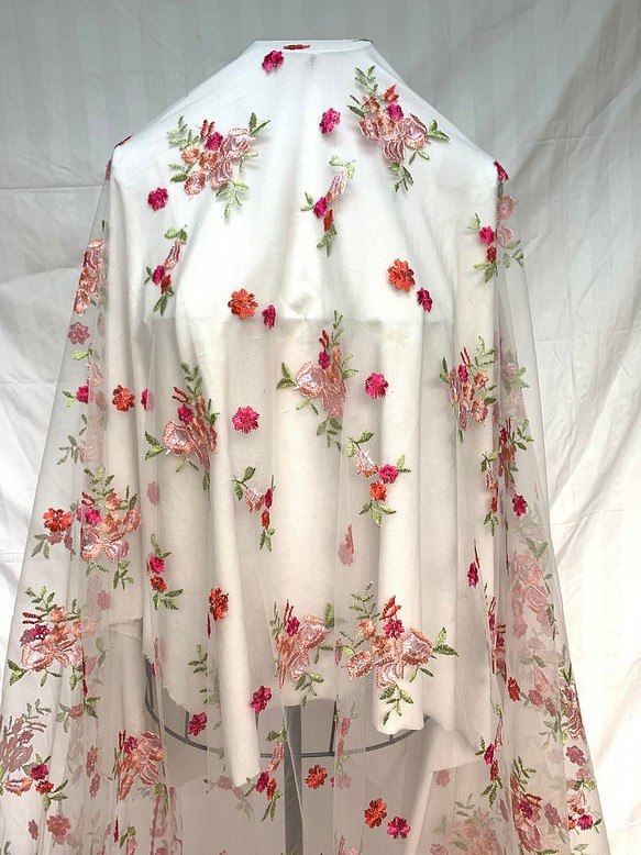 白 刺繍チュールレース ボタニカル 花 フラワー ドレス ワンピース ...