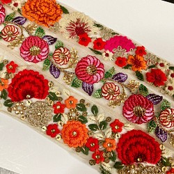 インド刺繍リボンセット 赤 オレンジ 花柄レース アンティーク レトロ 手芸素材 チロリアンテープ チュール ボタニカル リボン・テープ byuri  3月15日から長期間お休み 通販｜Creema(クリーマ)