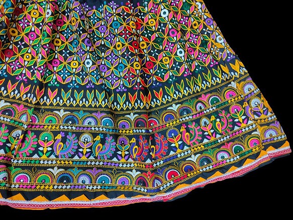 美品★インド 刺繍 ミラーワーク スカート ハンドメイド ビンテージ エスニック