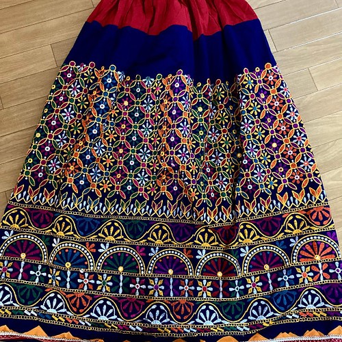 インド刺繍スカート ヴィンテージ レトロ エスニック 北欧 生地 布
