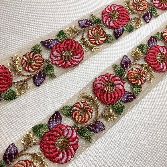 インド刺繍リボン ぽってりフラワー 花 レース チロリアンテープ ボタニカル北欧