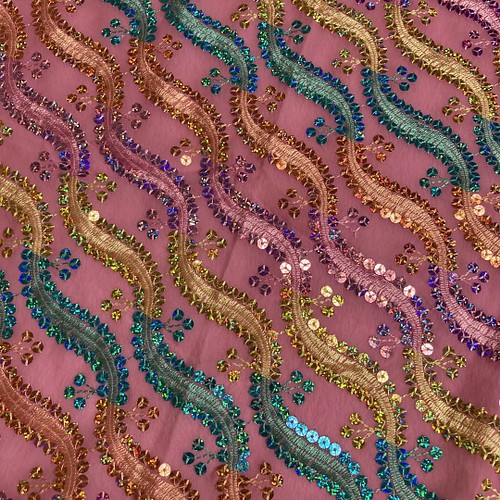 インド刺繍布 レースカーテン 手芸 ピンク 虹色 生地 レインボー 