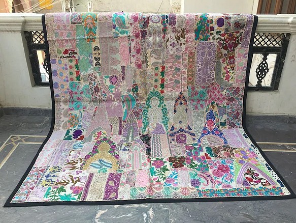 インド刺繍 ハンドメイドラグ アジアン エスニック敷物 絨毯 ヨガ ...