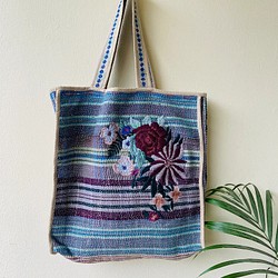 インド手刺繍 刺し子 ラリーキルト バッグ花 ヴィンテージ アジアン