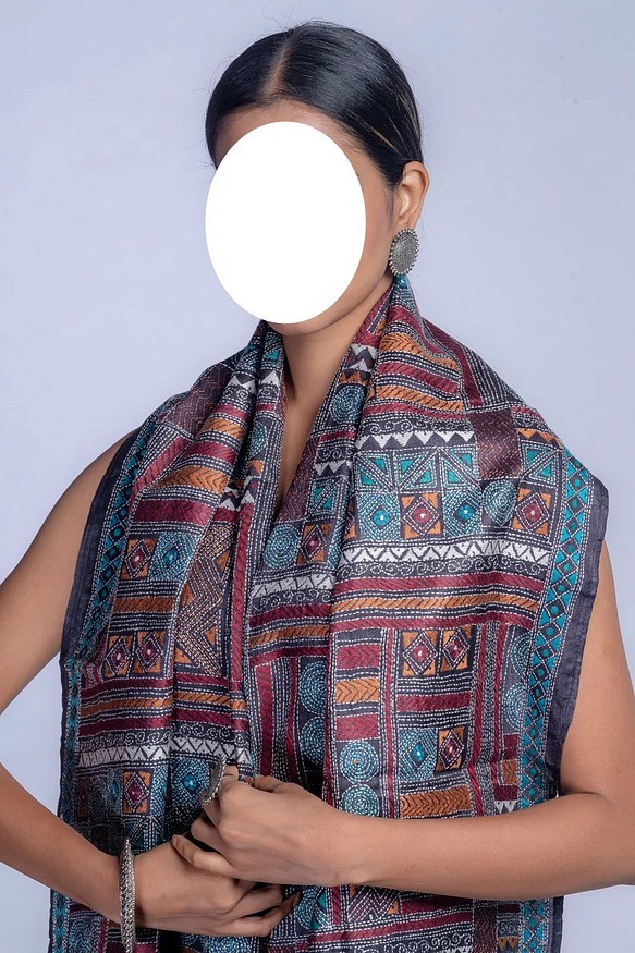 インド手刺繍ストール マフラー 最高級 布 生地 絹 アジアン シルク100