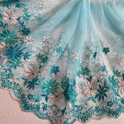 刺繍レース 水色 花 人形スカート 服 ドレス 結婚式 ハンドメイド 素材 布 チュールレース 刺繍布 ドールドレス