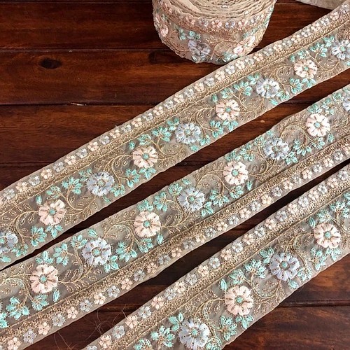 インド刺繍リボン チュールレース オーガンジー シルク糸 手芸テープ 
