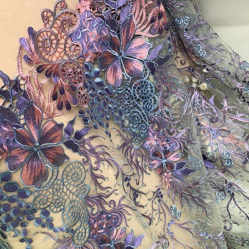 刺繍チュール 紫レース 花刺繍 アンティーク結婚式 ワンピース 
