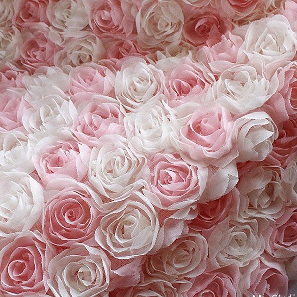 花 チュール レース 薔薇 バラ ピンク 白 3D 立体 ドレス生地 布 結婚式