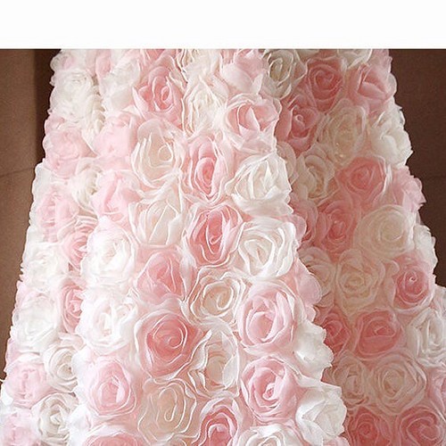 花 チュール レース 薔薇 バラ ピンク 白 3D 立体 ドレス生地 布 結婚 