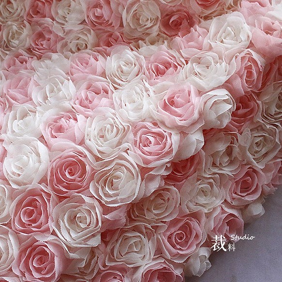 花 チュール レース 薔薇 バラピンク 白 3D 立体 プリンセス 生地