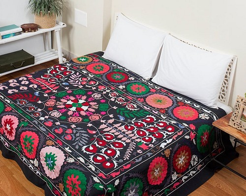 ウズベキスタン スザンニ スザニ 手刺繍 アジアン ベッドカバー