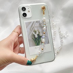 ❇︎ iPhone14対応❇︎ 蝶々とお花のスマホバンドつきiPhoneケース　キーリングハンガー 1枚目の画像