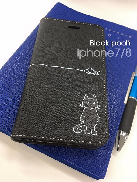 【販売終了】Blackぷーちゃん　フラップ無手帳型ケース iphone7/8専用 1枚目の画像