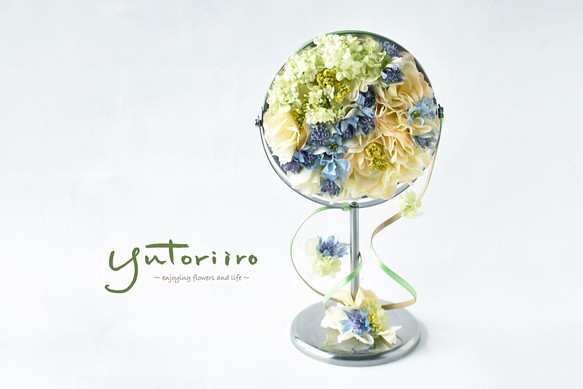 【ギフト包装無料】お花のスタンドミラー　紫陽花＆アストランティア 母の日 プレゼント 実用的 1枚目の画像