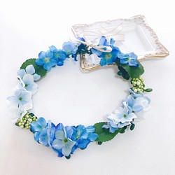 花冠 花かんむり 白 ホワイト ウェディング 結婚式　青　ブルー 1枚目の画像