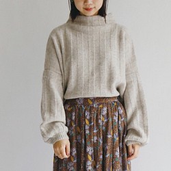ふくらみ袖　ストライプリブ　オーバーネックセーター　3カラー 1枚目の画像