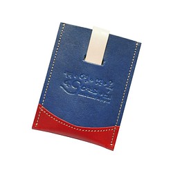 【ヌメ革 定期入れ 】引っ張るレザーカードケース 定期ポケット付き クアトロガッツ FVTブルー×FVTレッド 1枚目の画像