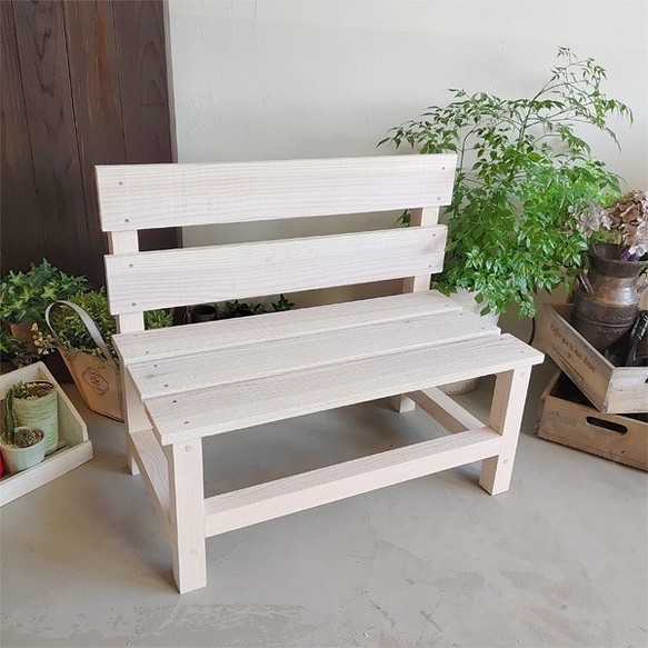 木製ミニベンチ（スタンダード型）　花台　フラワースタンド　☆木目ホワイト☆ 1枚目の画像