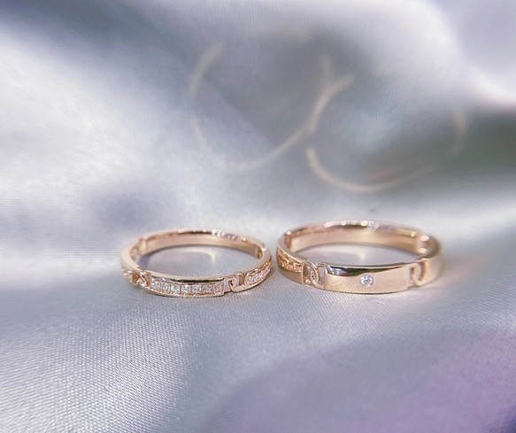ダイヤモンドリング18kゴールドの結婚指輪2本価格日系小清風の日常着の対戒「一生一緒に」カップルの指輪を取る 18k 1枚目の画像