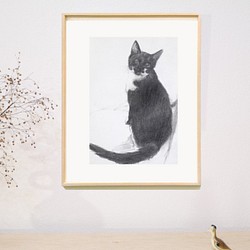 猫　靴下ネコ⊕　デッサン　鉛筆画　絵　絵画　A5 1枚目の画像