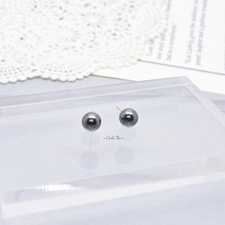 小號黑水晶珍珠14kgf耳釘/樹脂無孔耳環金屬過敏黑色 第1張的照片