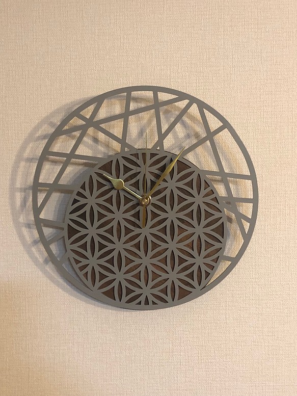 時計　壁掛け時計　インテリア　フラワーオブライフ　神聖幾何学　ジオメトリック