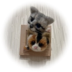 うちのコ　愛猫　羊毛フェルト猫　額の猫ちゃん　ハンドメイドねこ　仲良し三毛猫とサバトラ　　chimaねこ 1枚目の画像