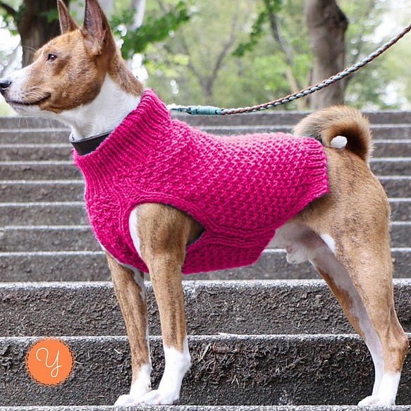 【新作】冬物セーター ハンドメイド jerry マゼンタ 犬服 ペット服 手編み dogwear 1枚目の画像