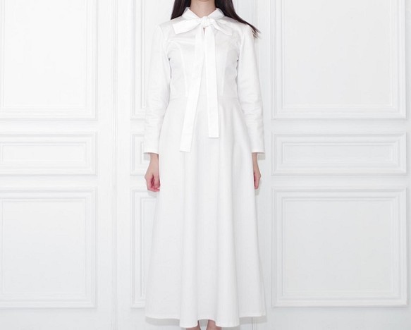 ホワイトコットンリボンロングドレス 1枚目の画像