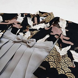 簡単に着られるベビー袴　=鶴黒=　70-80,80-90,90-100size（受注制作） 1枚目の画像