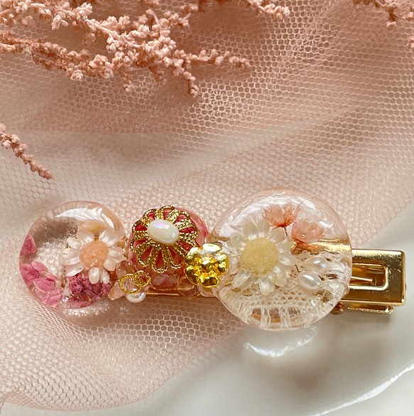 お花 フラワーレジン ヘアクリップ ハンドメイド 押し花 アクセサリー