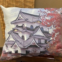 写刺織クッションカバー(彦根城)　『シルクとポリエステルの融合』 1枚目の画像