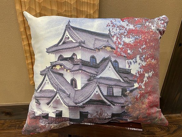写刺織クッションカバー(彦根城)　『シルクとポリエステルの融合』 1枚目の画像