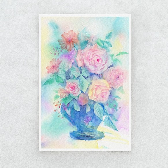 【選べるポストカード3枚セット】19.バラと青い花瓶 1枚目の画像