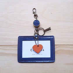 皮革ID盒（帶線軸和鑰匙圈）＃藍色琺瑯意大利皮革[已定購] 第1張的照片