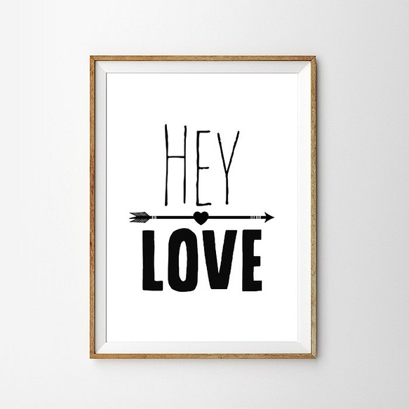 HEY LOVE モノトーン白黒メッセージ おしゃれなポスター シンプル 1枚目の画像