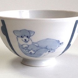 S様専用ページ：藍色のふわっと軽いお茶碗「八重桜とコーギー犬」 1枚目の画像