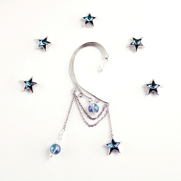 百慕大藍星和 Aqua Aura Planet 耳鉤（銀色） 第1張的照片