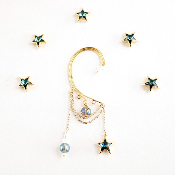 百慕大藍星和 Aqua Aura 星球耳掛（金色） 第1張的照片