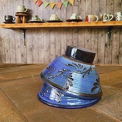 壺屋焼 幸陶器 『青刷毛目』4寸マカイ（一般的なサイズのお茶碗）やちむん 1枚目の画像