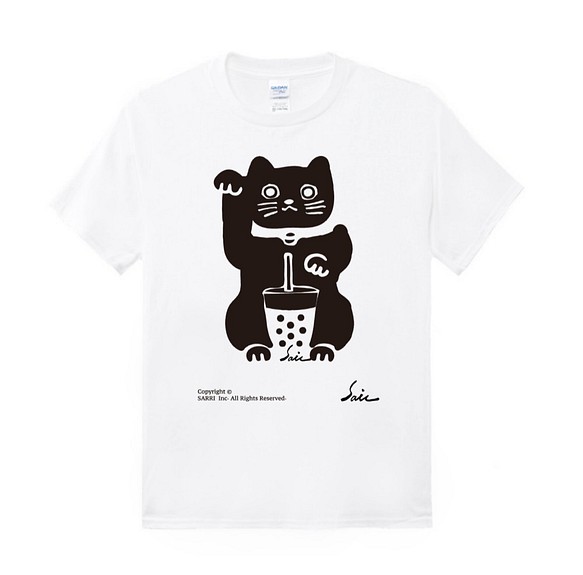 TシャツTシャツ服白いシャツ白い服潮T潮服綿アメリカ綿吸汗性スポーツカエルTシャツ黒猫 1枚目の画像