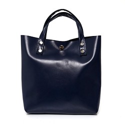 本革 ランチバッグ 紺　Leather lunch bag dark blue 1枚目の画像