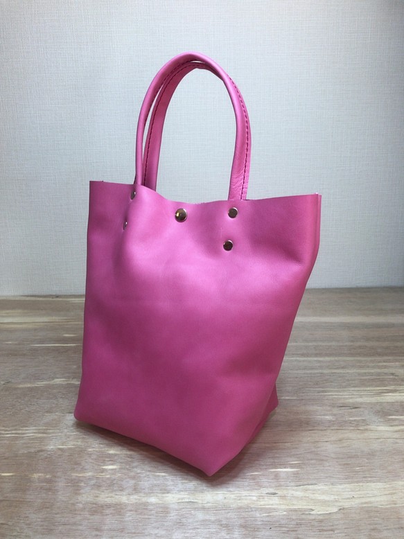 Hand bag Pink leather ハンドバッグ 本革 ピンク 1枚目の画像