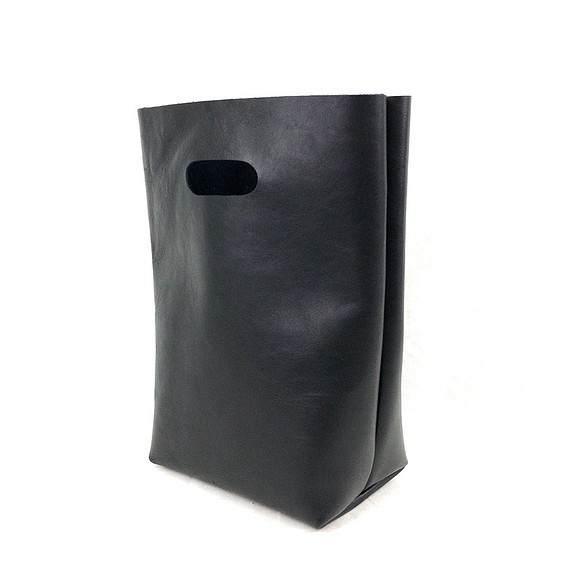本革 シンプル ハンドバッグ  黒 Simple Leather hand bag black 1枚目の画像